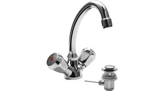 ASW Waschtisch-Zweigriff-Armatur DN 15, Exzentergarnitur 1 1/4", Messing verchromt