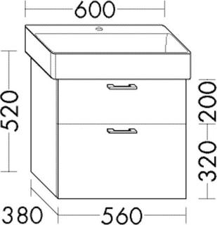 Burgbad Waschtischunterschrank Diago 56x52x38cm, 1 Lade/1 Ausz., Hellrot Matt
