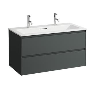 Laufen Waschtisch-Unterbau-Set LANI 100x54x50cm, 2xHahnloch, 2 Laden, Grau