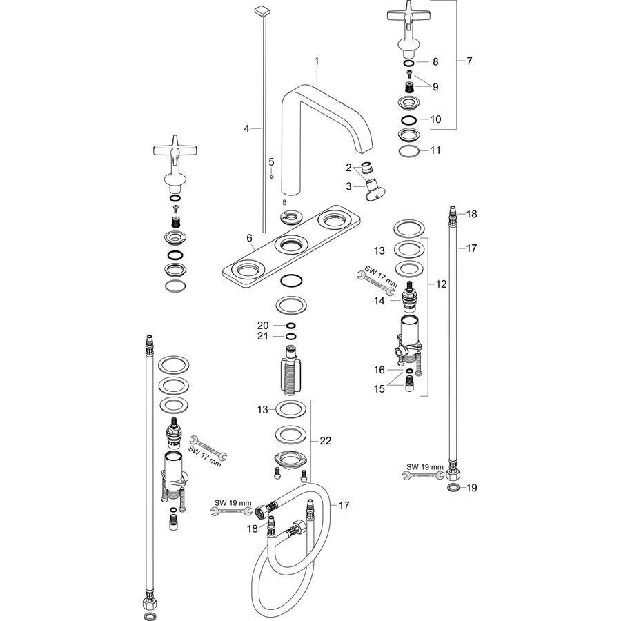 Artikelbild 3 des Artikels „hansgrohe 3-L-WT-Arm 170 Axor Citterio E A 165mm, m ZugstAblGar, Pl, b bla vc brushed black chrome“