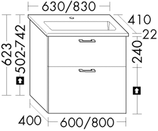 Burgbad Keramik-Waschtisch-Set sys30 63x62,3x41cm, Dia, 1 Lade/Ausz., WT Bel