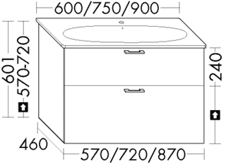 FORMAT Design Waschtisch-Unterschrank 720x601x460mm, grau ma, 1 Lade/1 Auszug