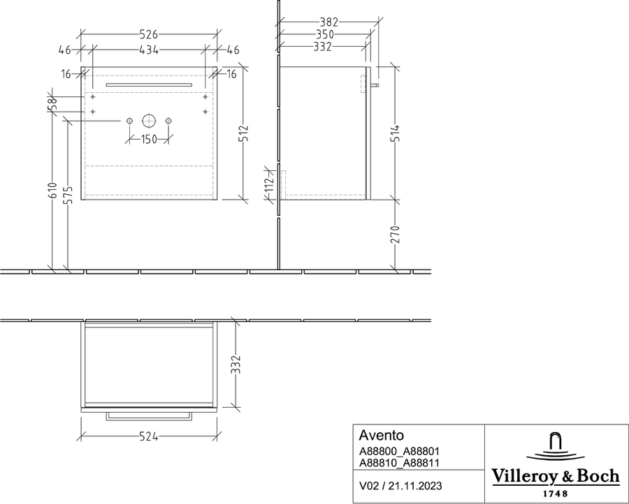 Artikelbild 4 des Artikels „V&B Waschtisch-Unterschrank Avento 53x51x38cm, 1 T, l, Gr. volc bla, st. Oa links, Griff Volcano Black | stone oak“