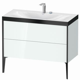 DU WTU XViu/Viu, 2 Ausz, 610x1000x480mm 2 HL, schw. m/ weiß hgl, Ra. B2 ES Nussb