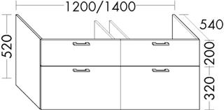 Burgbad Waschtischunterschrank Diago 120x52x54cm, s Ultram., 2 Schubl/2 Ausz.
