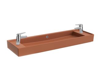 VitrA Doppelwaschtisch Compact ArchiPlan 120x38cm, 2 HL, Überlauf, rote erde matt