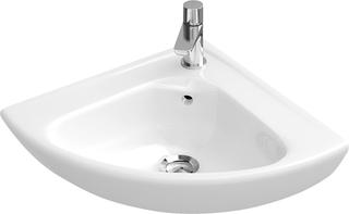 V&B Eck-Handwaschbecken O.Novo Compact 41,5 cm Schenkellänge, 1 Hahnloch, Überlauf