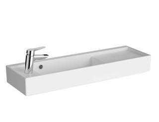 VitrA WT Compact-asymmetrisch ArchiPlan 90x29cm, Ab re, Hahnloch li, ÜL, we hgl