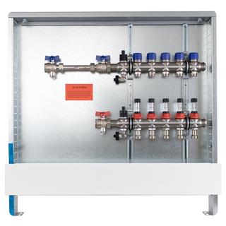 Fußbodenanschlussstation H 63h WMZ weiß, Anschluss horizontal, im Unterputzschrank
