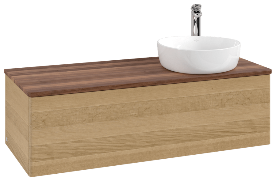 Artikelbild 2 des Artikels „V&B WT-Unterschrank o. F-Struktur Antao 120x36x50cm, HL, WBP w. wal, hon. Oa Waschbeckenplattenfarbe warm walnut | honey oak“