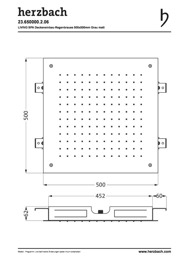 Artikelbild 2 des Artikels „Herzbach Regenbrause Living Spa 500, grau matt, Deckeneinbau, 1-strahlig 500 mm | grau matt“