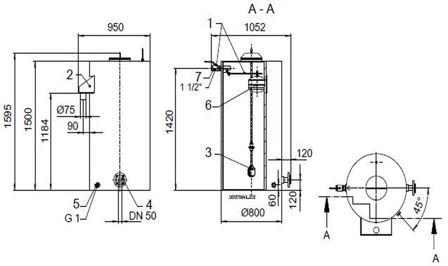 Artikelbild 1 des Artikels „KSB Vorbehälter mit freiem Auslauf Vges 750 l, Vnutz 500 l, R 1 1/2