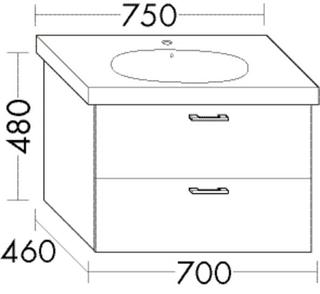 Burgbad Waschtischunterschrank Diago 70x48x46cm, gr hgl, 1 Schublade/1 Auszug