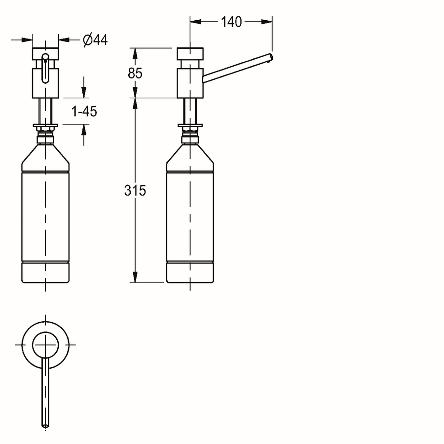 Artikelbild 3 des Artikels „AR Seifenspender f. Waschtischeinbau, 1 l-Flasche, Ausladung 140 mm “