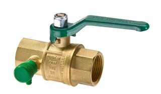 Trinkwasser-Kugelhahn UNIWATER 1445 mit Stahlhebel grün, Entleerung, Messing