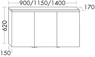 Burgbad LED-Spiegelschrank sys30 140x62x17cm, Dia, m horiz. LED-Leuchte