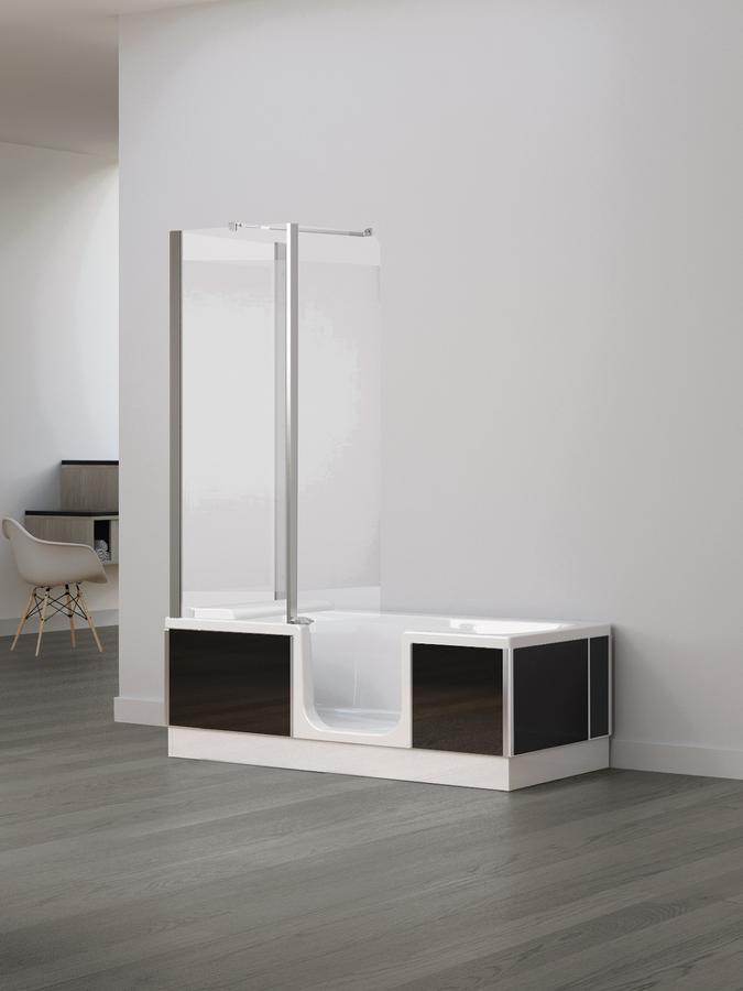 Artikelbild 2 des Artikels „Kinedo DUO Paket 160 Wand Kopf links Glas Schwarz Abtrennung und Klappsitz “