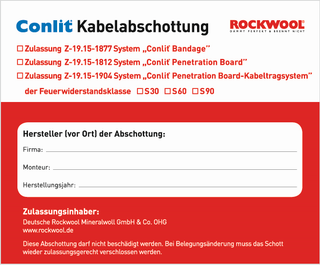 Rockwool Kennzeichnungsschild Conlit S 90-Kabelabschottung abZ