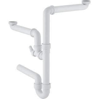 Rohrbogengeruchsverschluss Abgang horizontal, für 2 Spülbecken, weiß
