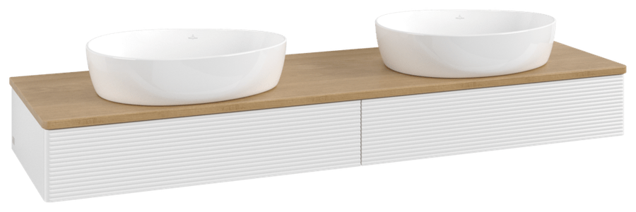 Artikelbild 2 des Artikels „V&B WT-Unterschrank m F-Struktur Antao 160x50cm, WBP-farbe hon. Oa, glo wh. Lac Waschbeckenplattenfarbe honey oak | glossy white lacquer“