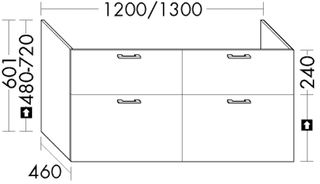 Burgbad Waschtischunterschrank sys30 130x60,1x46cm, A., 2 L, 2 A, f Doppel-WT