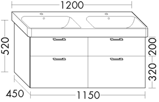 FORMAT Design WT-Unterschrank WWIW115 1150x520x450mm, 2 SL/2 A, Ei Dek. Mer