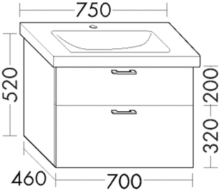 FORMAT Design WT-Unterschrank WXNV 700x520x460mm, E D Mer, 1 Lade/1 Ausz.