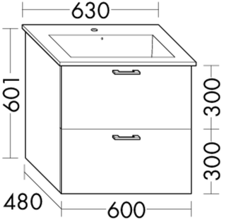 FORMAT Design WT-Unterschrank WVMM060 600x480x601mm, 1 L/1 Ausz., Ei Dek. Mer