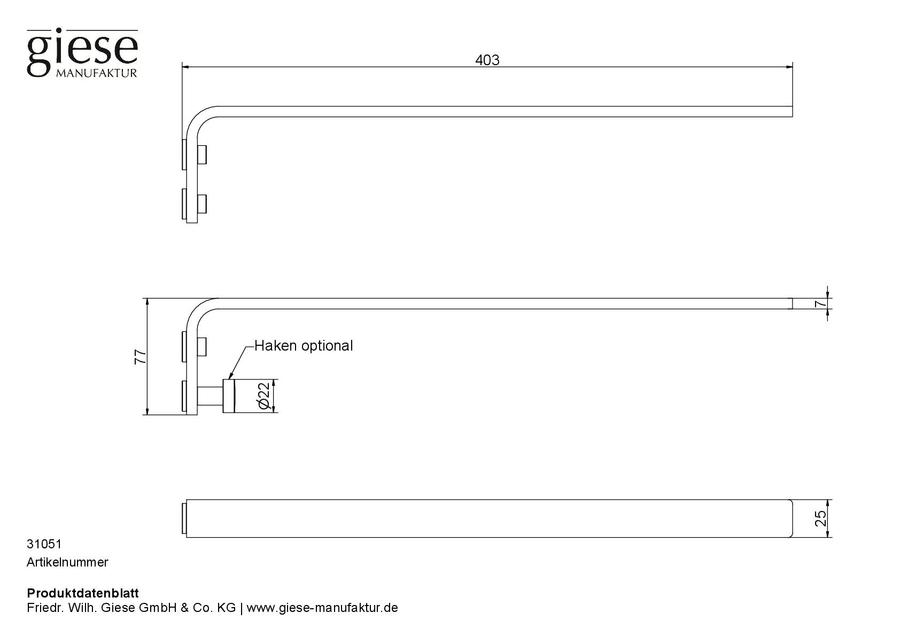 Artikelbild 2 des Artikels „Handtuchhalter starre Ausf. mit Haken L=400 mm, Mont. in 4 Pos. möglich “