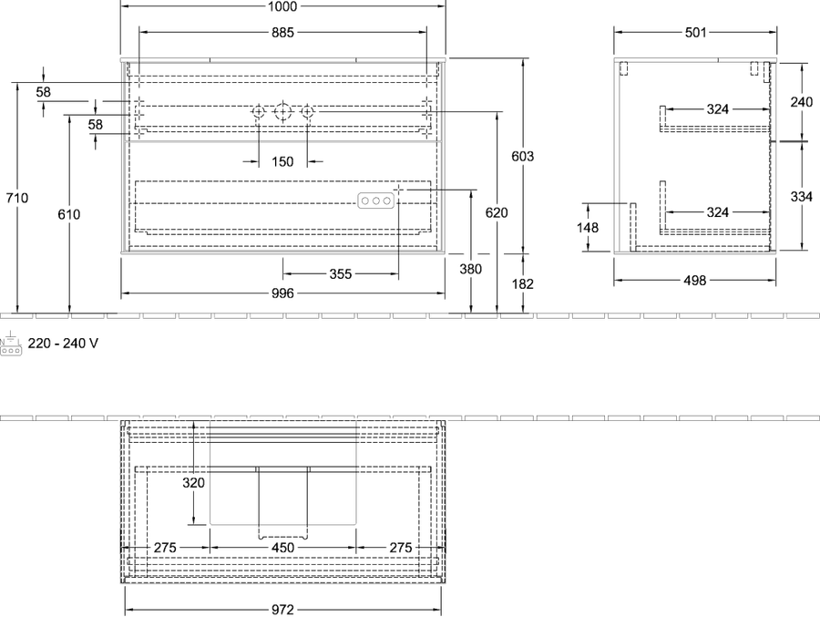 Artikelbild 4 des Artikels „V&B WT-Unterschrank Wandbel. Finion 100x60,3x50,1cm, Pl bla m, si Gr m Lac Abdeckplatte black matt | silk grey matt lacquer“