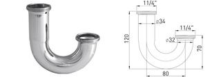 ASW Siphonbogen 180Gr, 1 1/4"x1 1/4", Messing verchromt