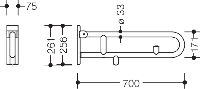 Artikelbild 3 des Artikels „HEWI Stützklappgriff 805 700mm, ES m geschli., E-Ausf., Spültaste 700 mm“