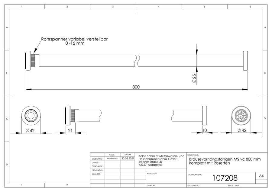Artikelbild 2 des Artikels „ASW Brausevorhangstange Serie 4000 800mm, d 25mm, ger Ausf, MS verchromt 800 mm“