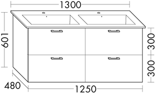 FORMAT Design WT-Unterschrank WVMM125 1250x480x601mm, 2 SL/2 A, Ei Dek. Flan