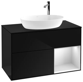V&B WT-Unterschrank Wandbel. Finion 100, Pl b m, Reg wh. m Lac, glo bla Lac